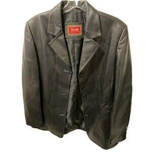 Jacob Collection Leather Jacket Black Button Up Classic